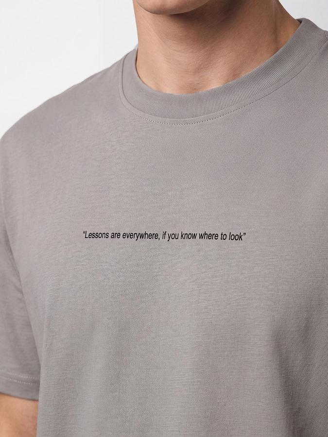 R&B Men Mid Grey Short Sleeve Round Neck Typography Print T-Shirt