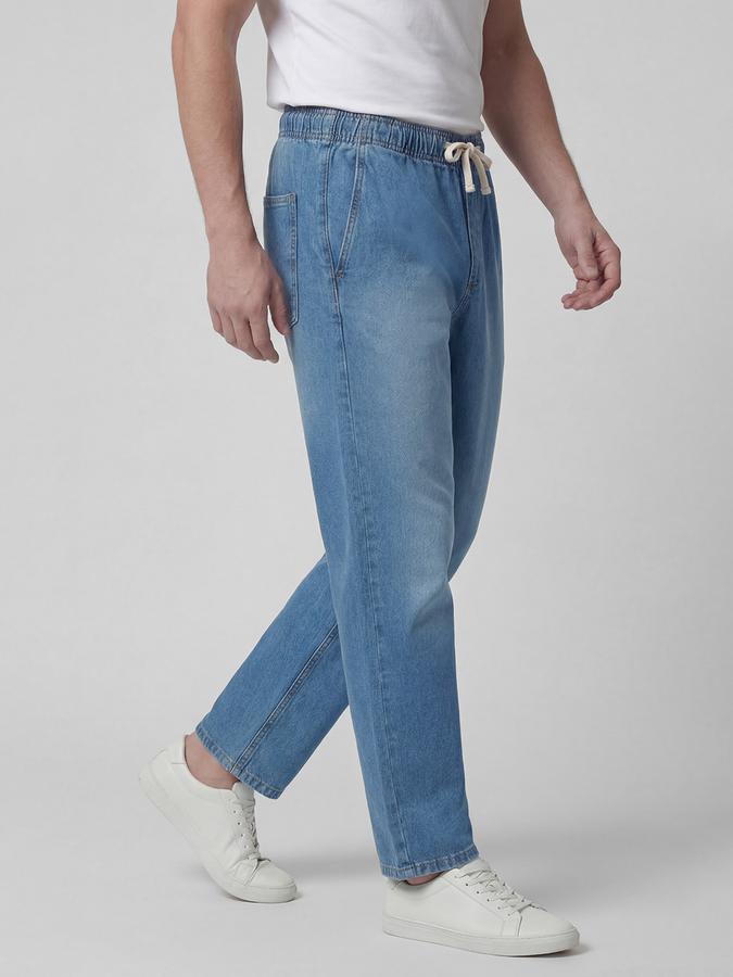 R&B Blue Solid Men Mid-Rise Relaxed Fit Jeans