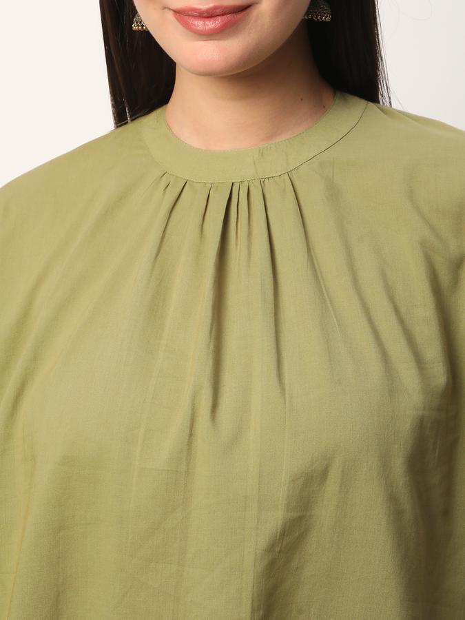 Women Cotton Relaxed Fit Round Neck Solid Ethnic Top