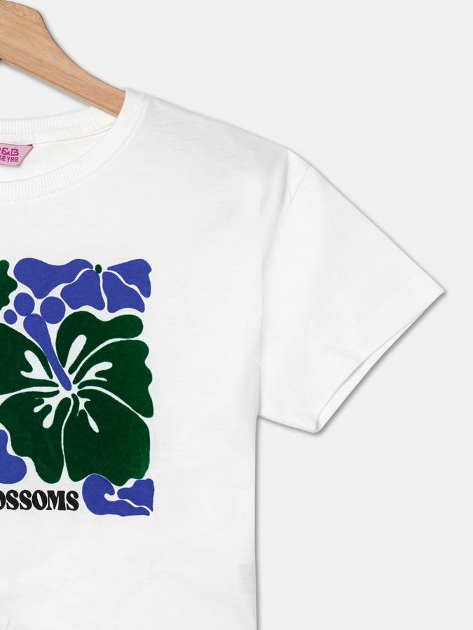 Girls Cotton Regular Fit Crew Neck Short Sleeve Graphic Top