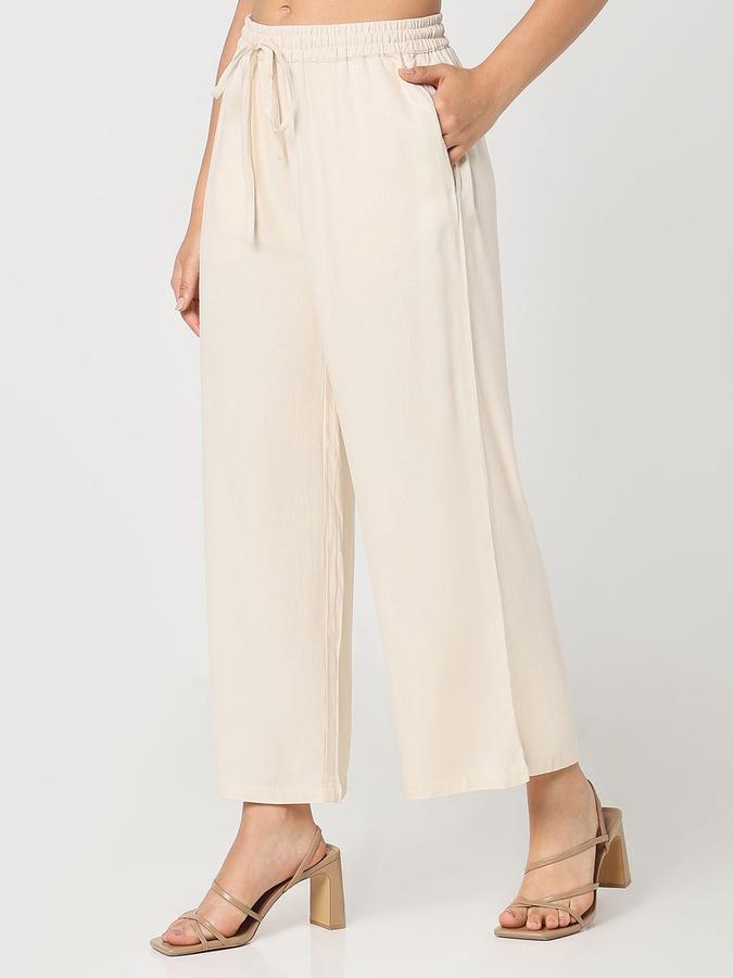 R&B Women Beige Solid Straight Fit Pants