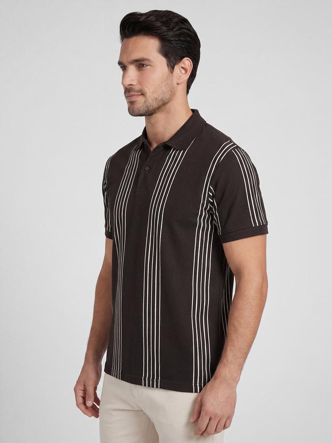 R&B Brown Striped Men Polo Collar Regular Fit Short Sleeves T-Shirt 