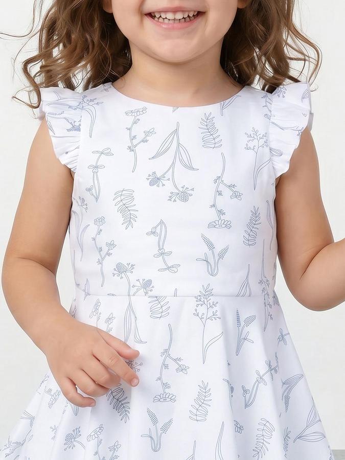 R&B WHITE Cotton Printed Girls Dresses