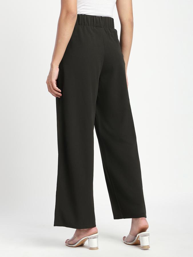 R&B Women Olive Solid Wide-Leg Trousers