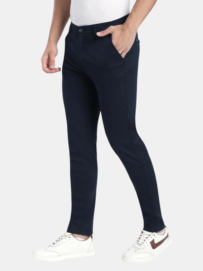 R&B Navy Blue Slim Fit Men Mid Rise Trouser