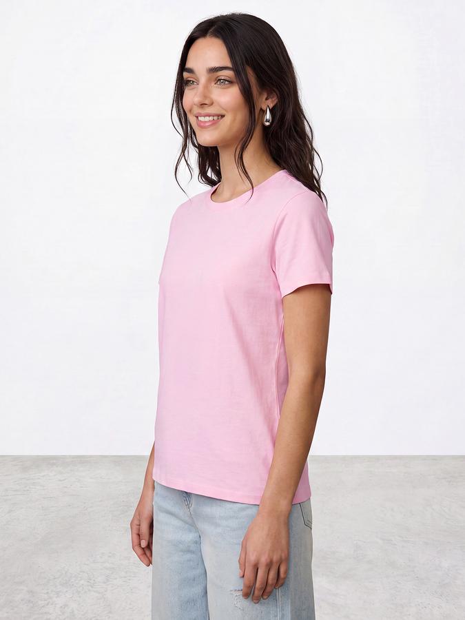 R&B Women Baby Pink Solid Short Sleeves Soft Touch Tshirt