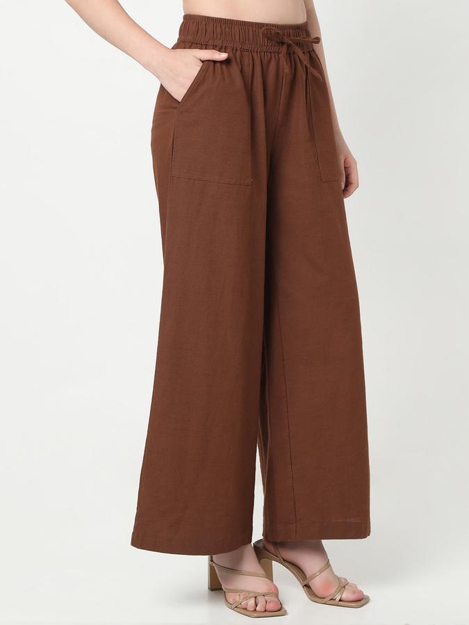 R&B Women Ivory Solid Wide-Leg Trousers