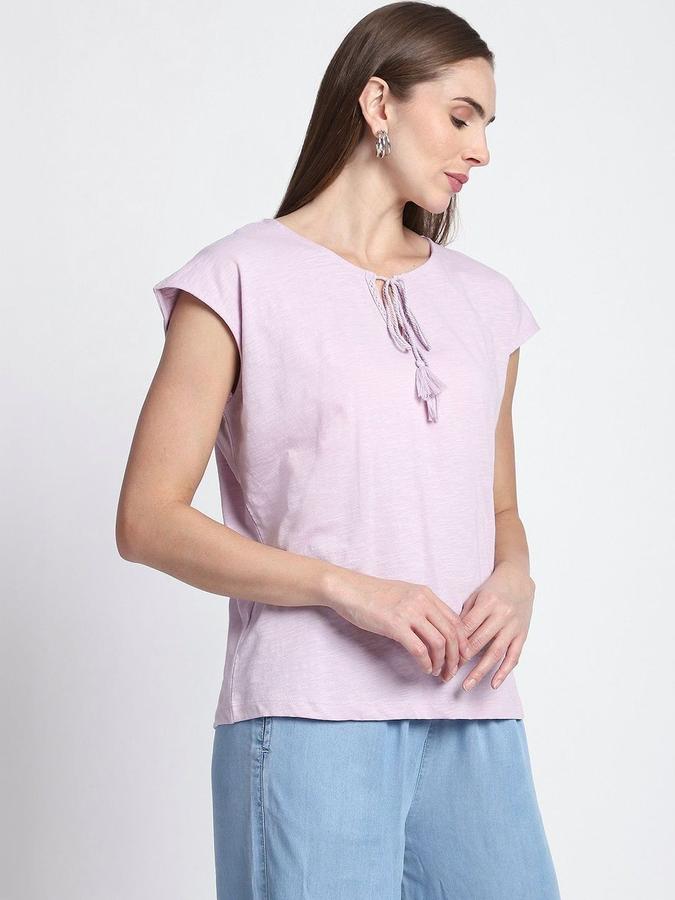 R&B Womens Lilac Solid Round Neck Short Sleeves Top