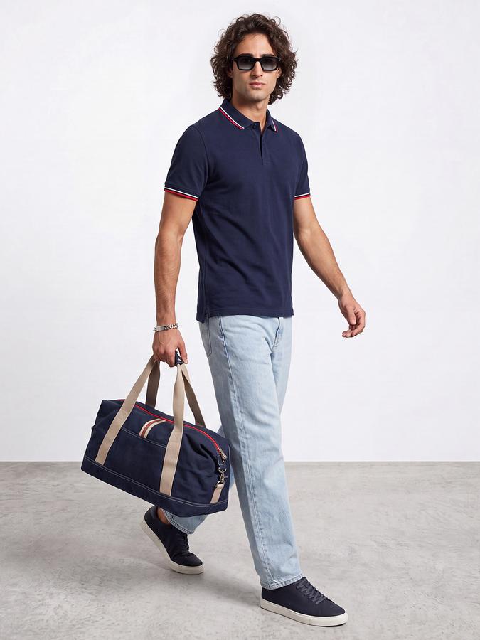 R&B Men Ink Blue Solid Short Sleeves Tipping Polo Collar Tshirt