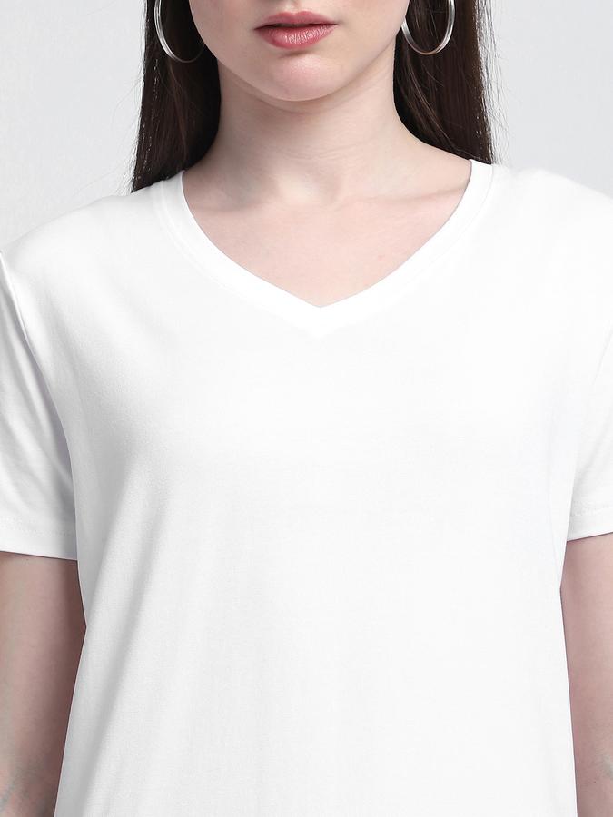 Women Cotton Blend Regular Fit V-Neck Solid T-shirt