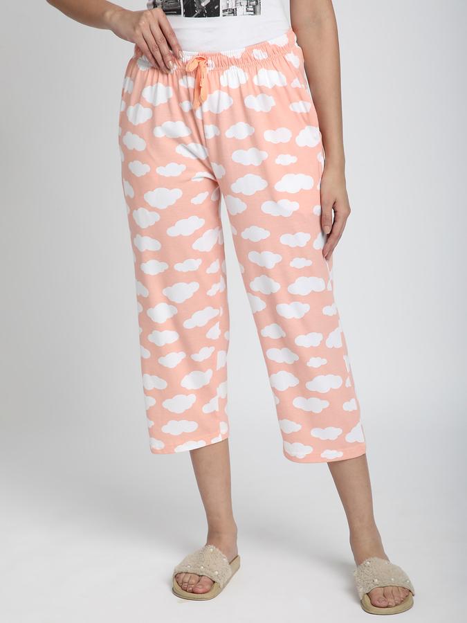 R&B Women Pink Cloud Print Capri Pyjama Bottoms