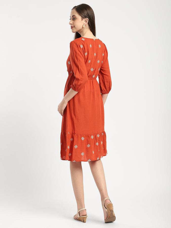 Women Viscose Crepe Embroidered Tiered Ethnic Dress