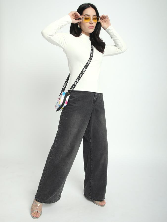 Women Viscose Slim Fit High Neck Ribbed Top