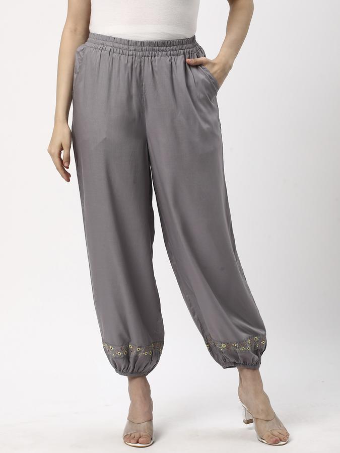 Women Rayon Harem Elasticated Embroidered Trousers