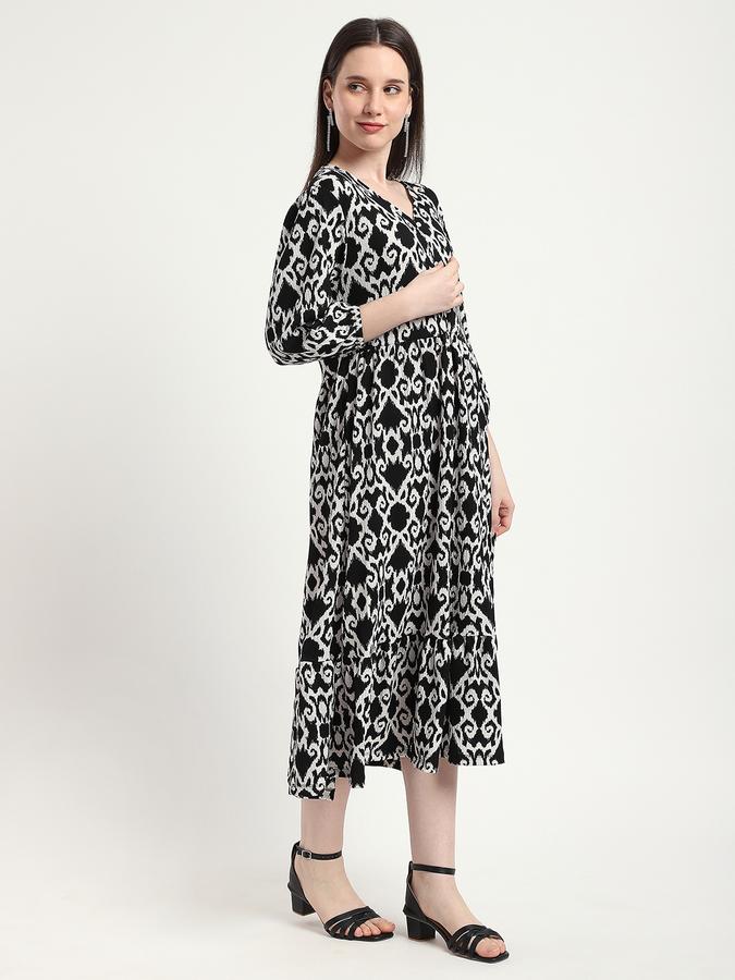 R&B Women Black Ikat Print Maxi Dress