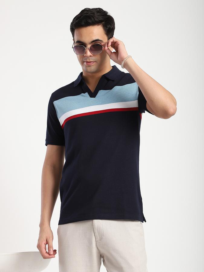 Men Cotton Blend Regular Fit Polo Striped T-shirt
