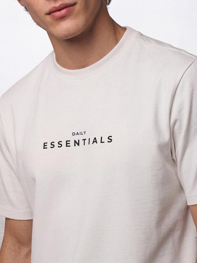 R&B Men Ivory Short Sleeve Round Neck Typography Graphic Print T-Shirt