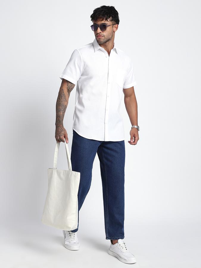 Men Cotton Regular Fit Point Collar Solid Shirt