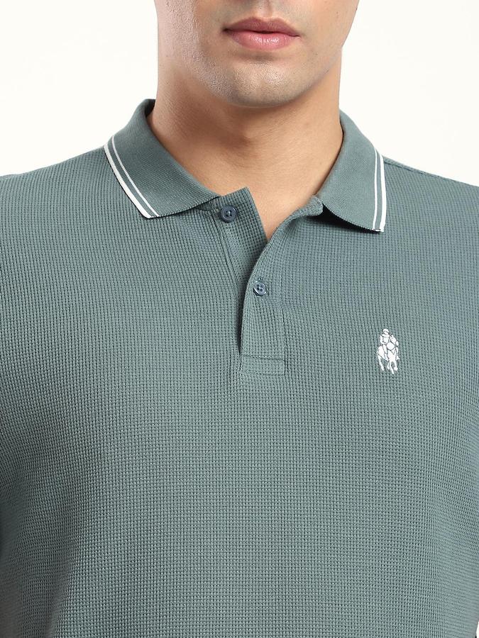 R&B Men Pinegreen Solid Short Sleeves Polo Tshirt