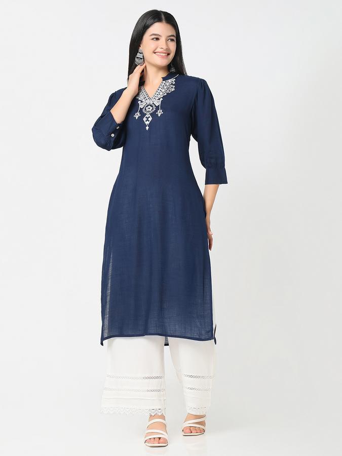 Women Embroidered Straight Kurta image number 1