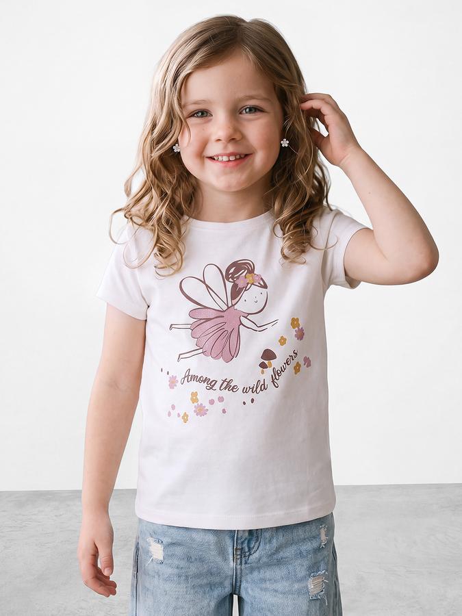 R&B Girls Beige Graphic Print Short Sleeves Tshirt