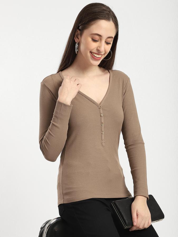 Women Cotton Regular Fit V-Neck Solid Top