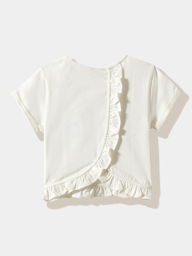Girls Cotton Regular Fit Crew Neck Short Sleeve Appliqu&eacute; Top