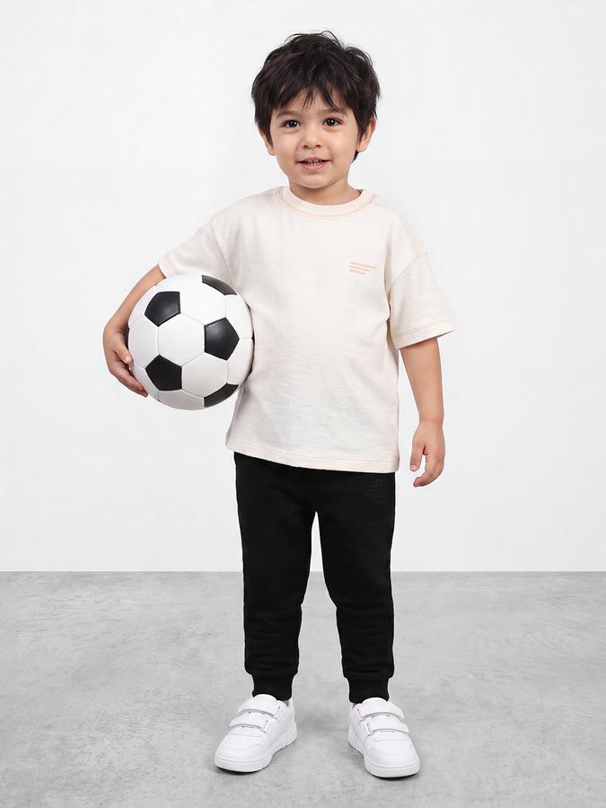R&B Boys Black Printed Pure Cotton Mid Rise Joggers