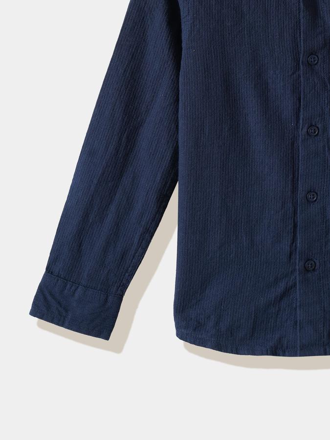 Boys Linen Blend Regular Fit Long Sleeve Mandarin Collar Shirt