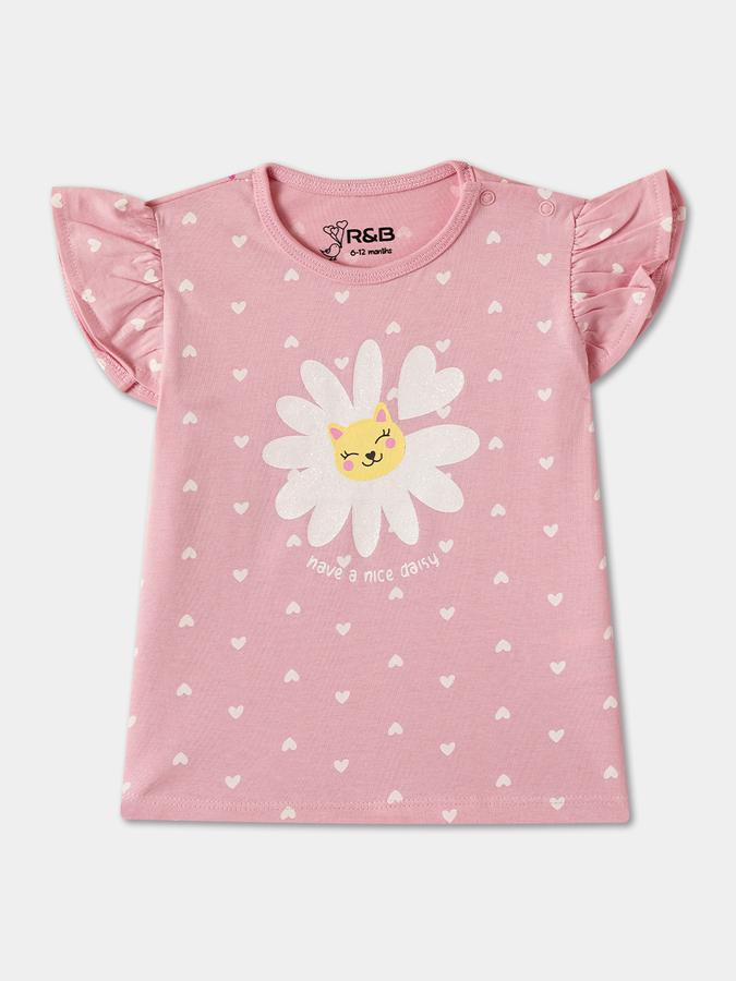 R&B Baby Girls Graphic Print Pure Cotton Regular T Shirt