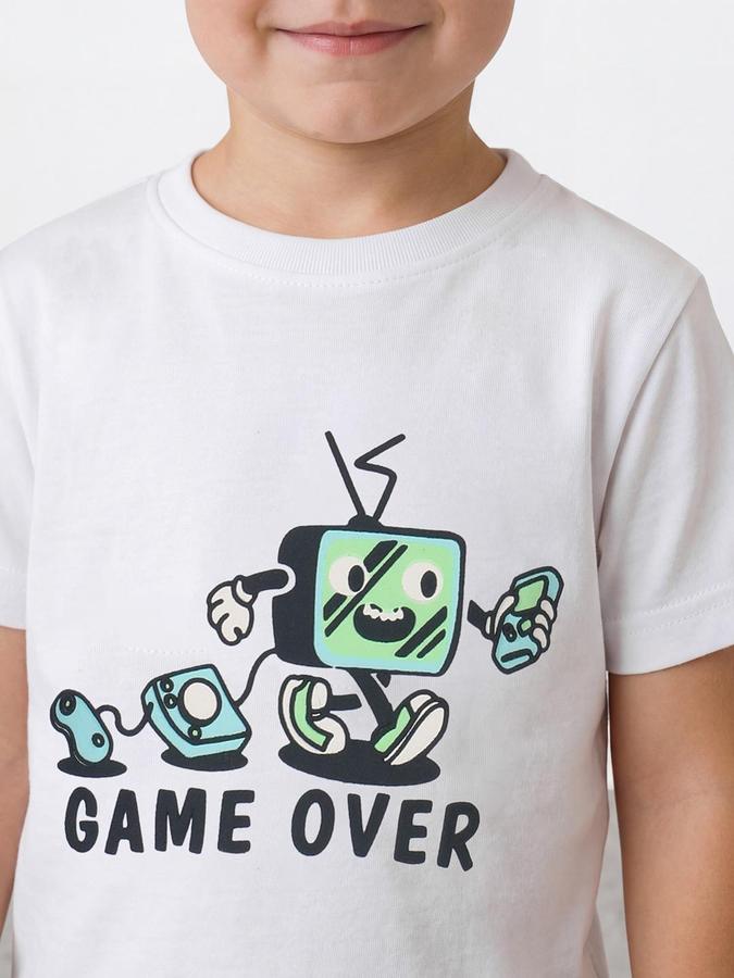 R&B Boys Beige Short sleeve Round Neck Game On Typography Graphics Pure Cotton T-Shirt