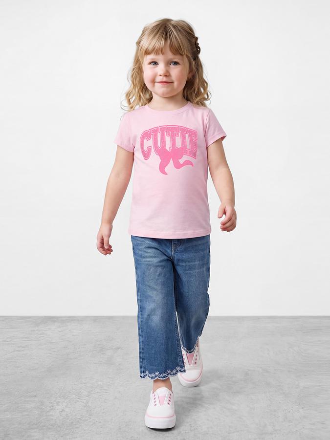 R&B Girls Pink Graphic Print Short Sleeves Tshirt