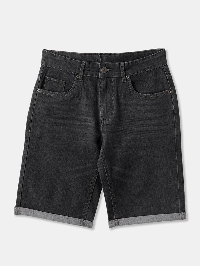 Boys Denim Relaxed Fit Button Closure Cuffed Hem Shorts