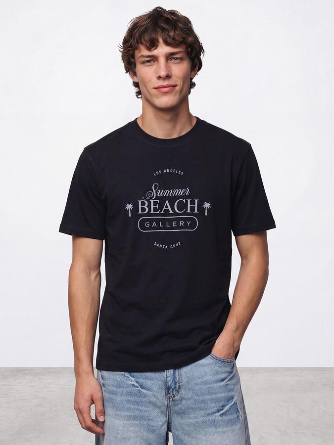 R&B Men Navy Short Sleeve Round Neck Typography Print T-Shirt
