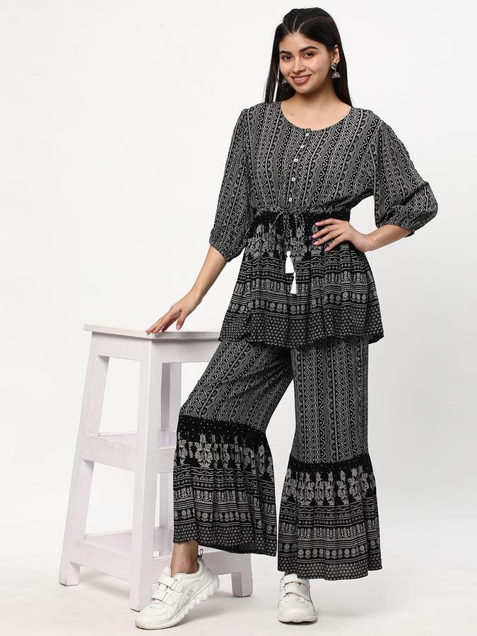 Women Relaxed Fit Micro Print Palazzos image number 1