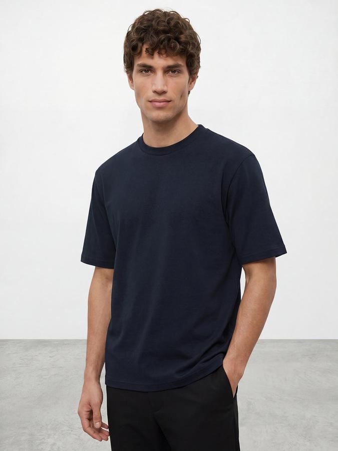 R&B Blue Men Solid Short Sleeves Tshirt
