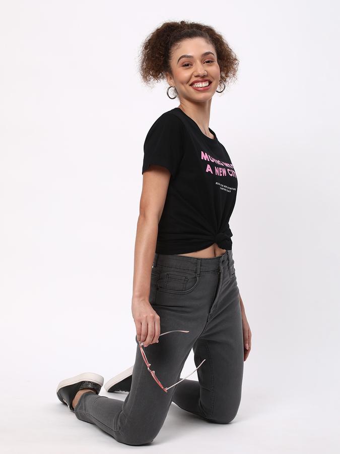 Women Cotton Regular Fit Crew Neck Graphic T-shirt