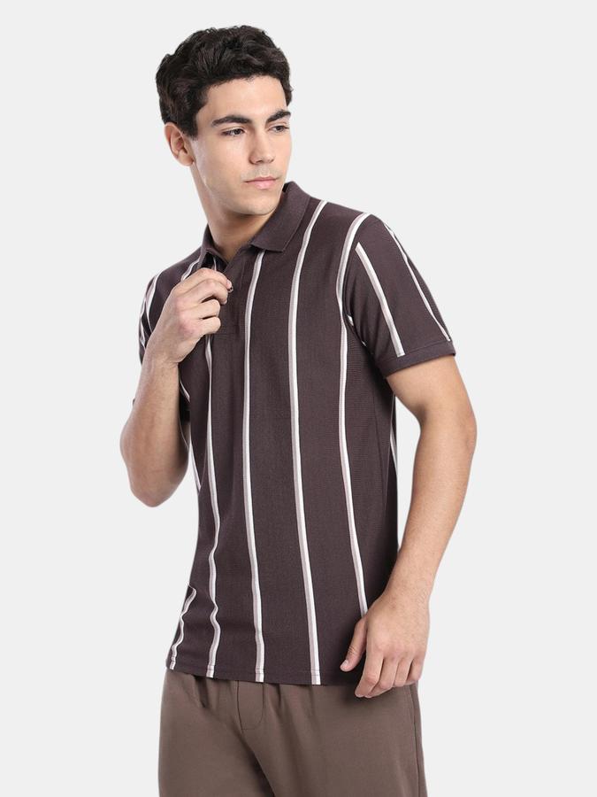 R&B Burgundy Striped Men Short Sleeve Polo T-shirt