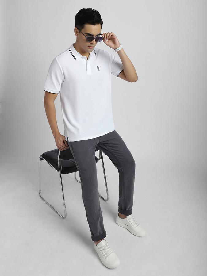 Men Cotton Blend Regular Fit Polo Neck Textured T-shirt