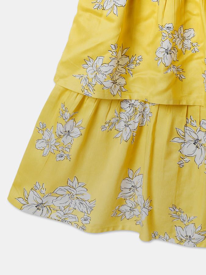 Girls Floral Print A-Line Dress image number 3