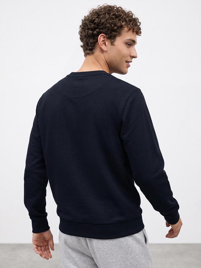 R&B Men Navy Graphic Print Round Neck Long Sleeves Sweatshirt
