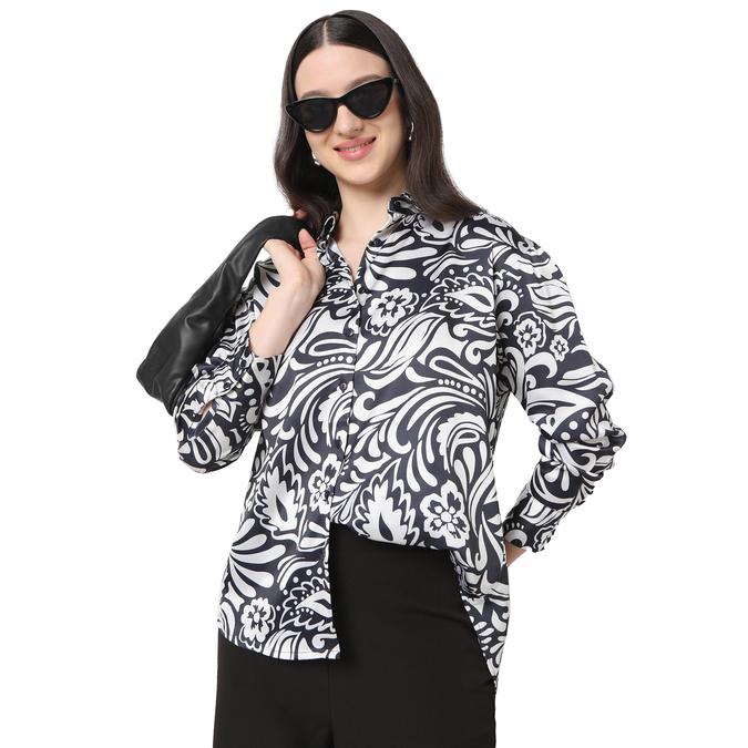 R&B Women Dark Blue Floral Print Shirt