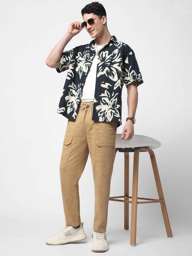 Men Cotton Regular Fit Flat Front Cargo Trousers