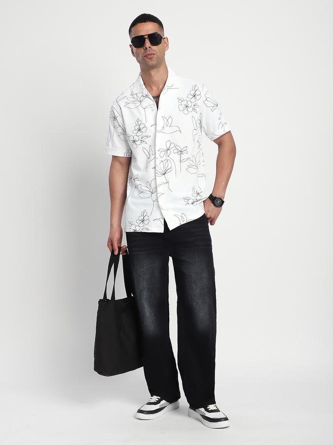 Men Cotton Blend Relaxed Fit Cuban Collar Floral Shirt