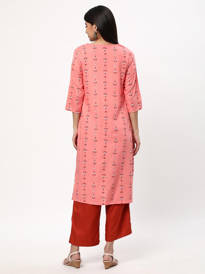 Women Rayon Regular Fit Keyhole Neck Printed Kurta