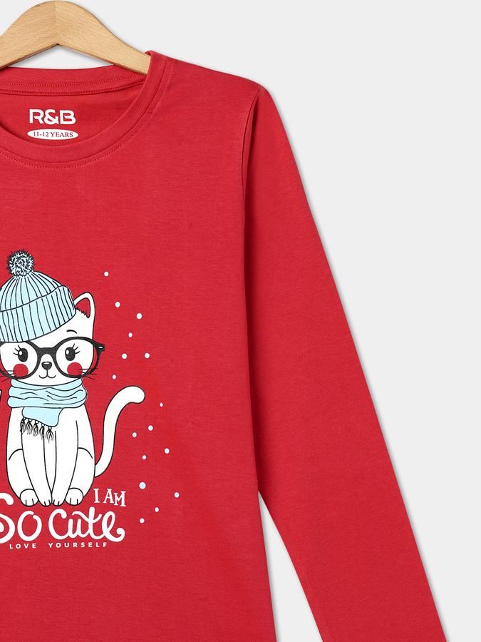 Girls Cotton Regular Fit Crew Neck Solid T-shirt