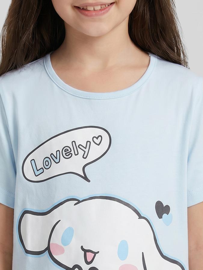 R&B Blue Printed Short Sleeves Round Neck Maxi Girls T-shirt Nightdress