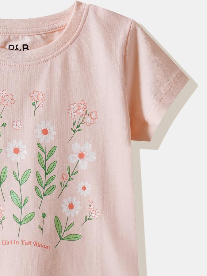 Girls Cotton Regular Fit Crew Neck Graphic T-shirt