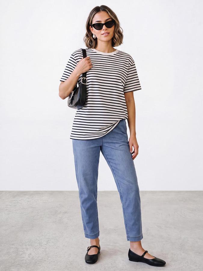 R&B Women Light Blue Tapered Fit Jogger Waist Jeans
