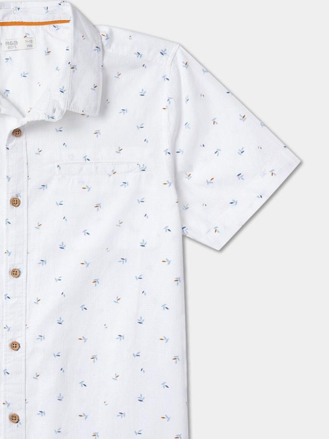 R&B Boys White Floral Print Half Sleeves Button-Down Collar Shirt